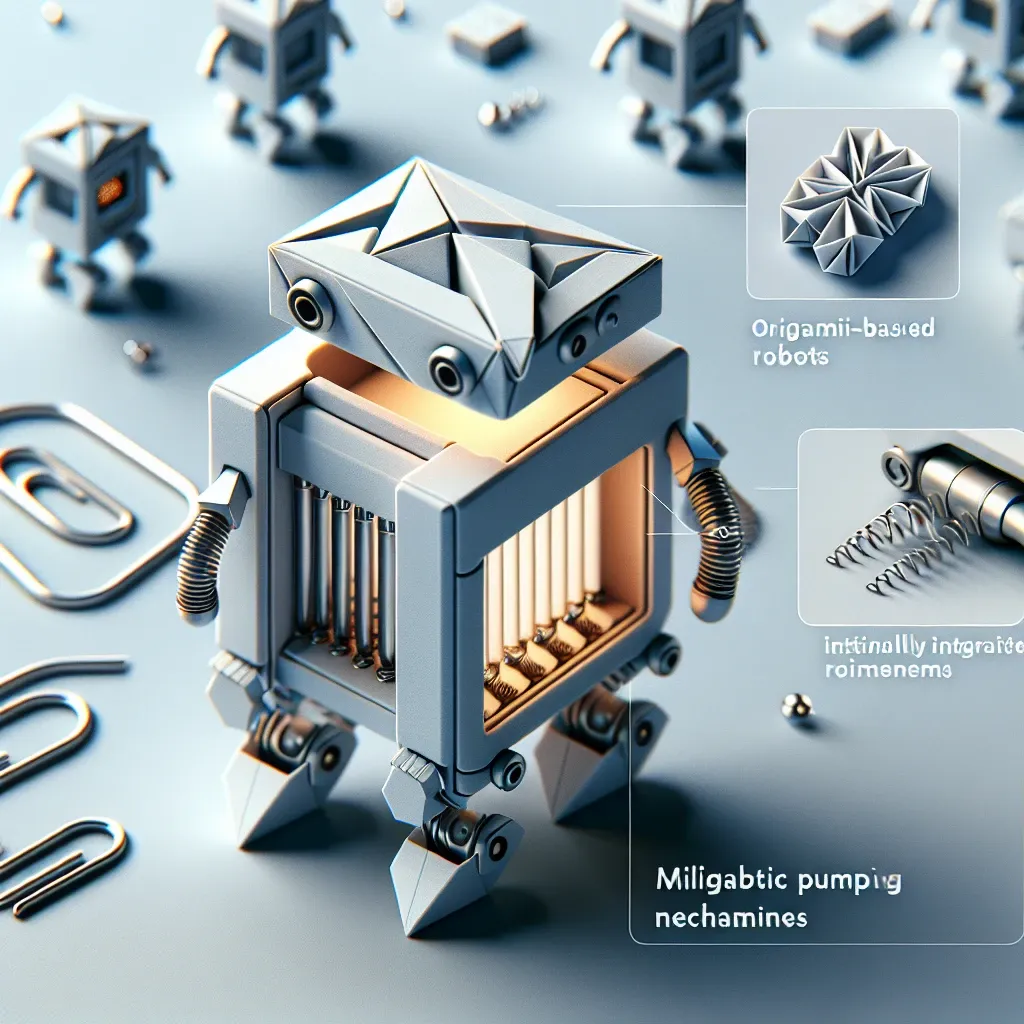 "Integrated origami pumping mechanism prototype in a millirobot, showcasing advanced engineering design for enhanced fluid movement and miniaturization in robotics."