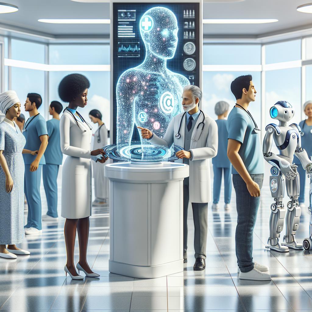 "AI-powered robot assisting medical staff in a hospital setting, showcasing advanced technology and healthcare collaboration."